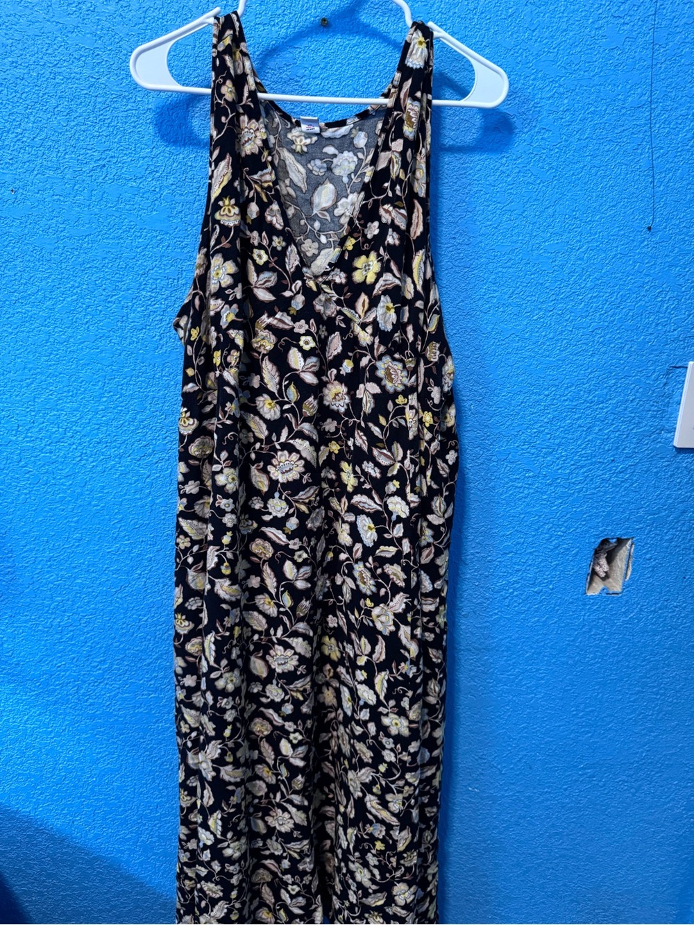 Old Navy Black Floral V-Neck Maxi Dress with Cream and Yellow Accents